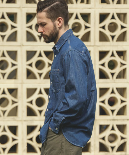 MR.OLIVE / 6oz DENIM / BLEACH WASH SERVICEMAN SHIRT / ミスターオリーブ / 6オンスデニム/ブリーチウォッシュ サービスマンシャツ